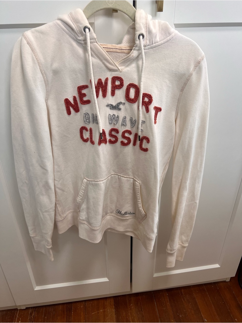 Hollister Cream Hoodie with Red Chenille 'Newport Classic'